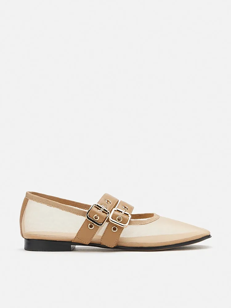 Giselle Mesh Double Buckle Flats