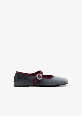 Grey Velvet Ballerinas
