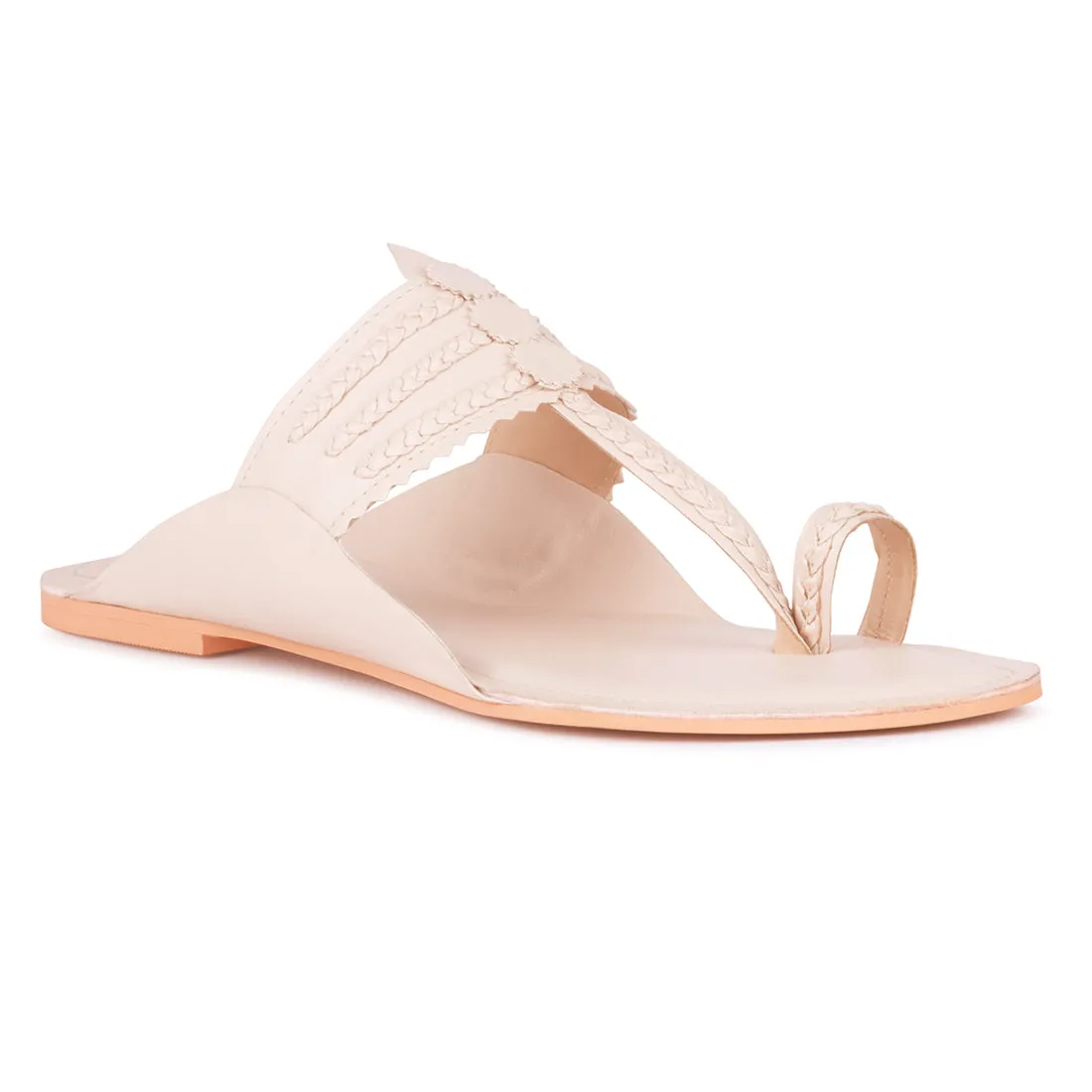 Handcrafted Beige Cut Work Kolhapuri Flats