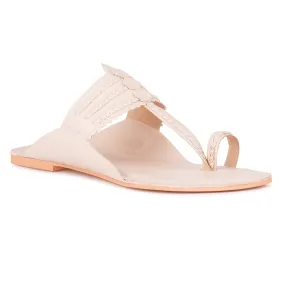 Handcrafted Beige Cut Work Kolhapuri Flats