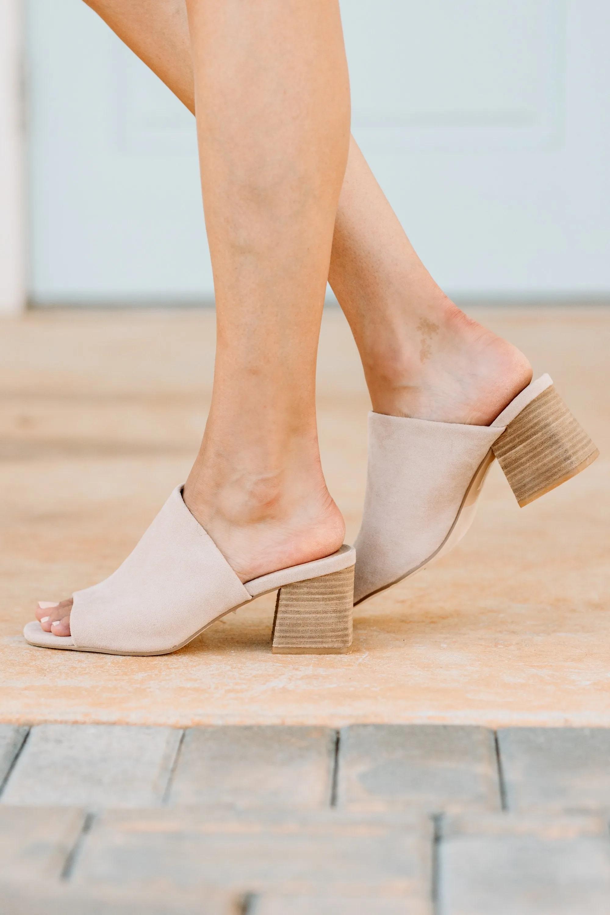Jet Setting Taupe Brown Heeled Mules