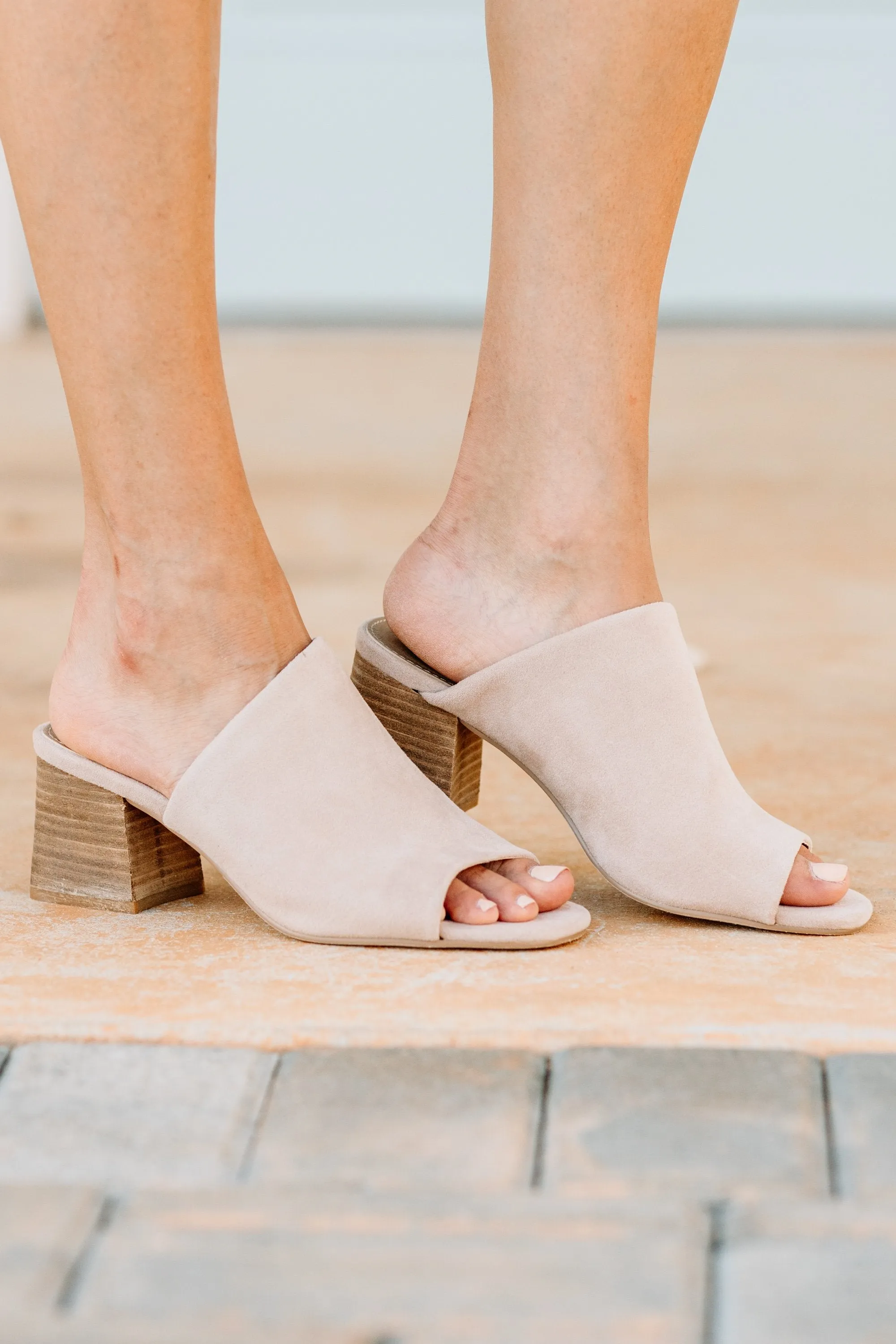 Jet Setting Taupe Brown Heeled Mules
