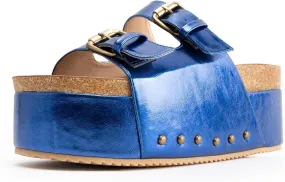 JORISTIMO Women's Cork Flatform Sandals Dual Buckled Band Suede Clogs Platform Slip On Sandals