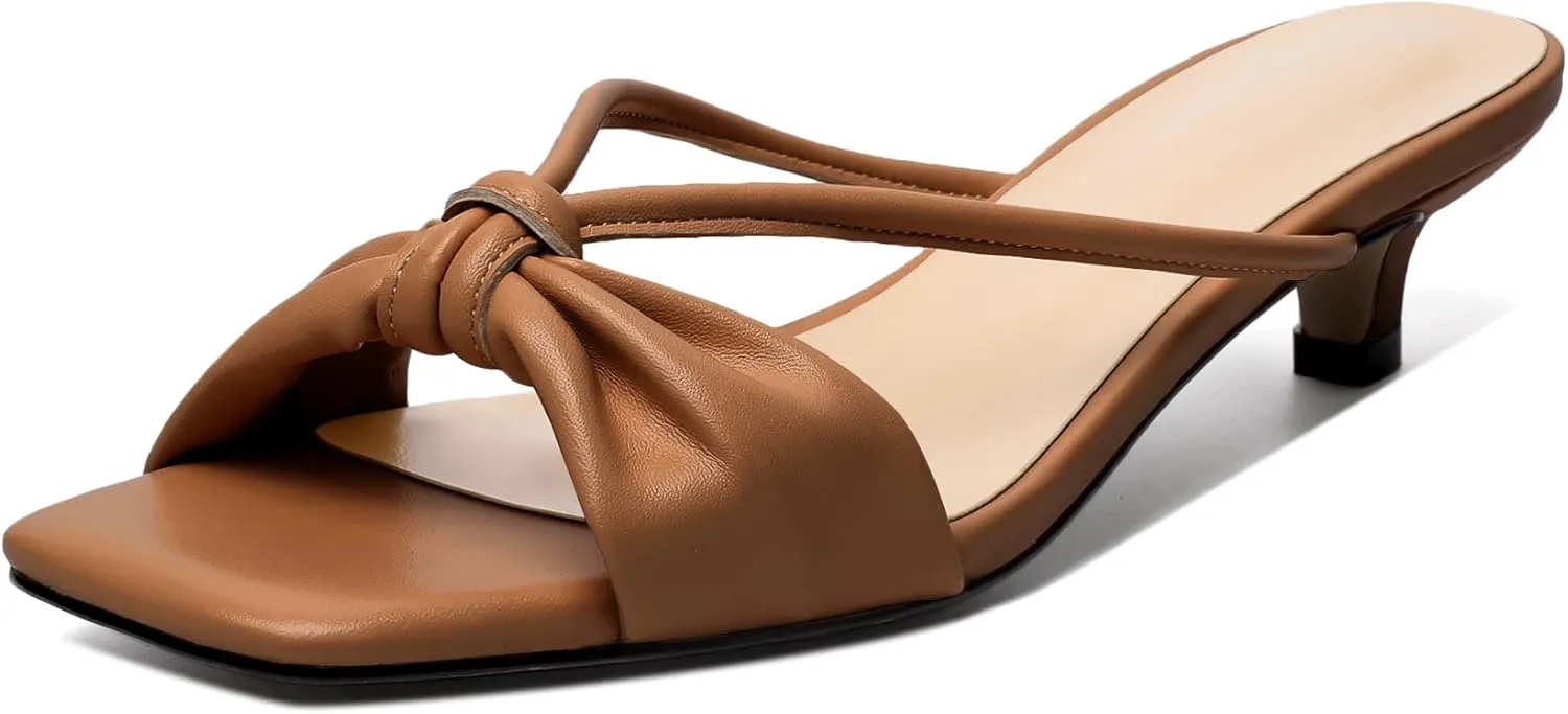 Joseywade Mules Heels for Women Low Kitten Heels Sandals Square Open Toe 1.4 Inches Fashion Summer Pumps Shoes Dress Party Event Prom Casual