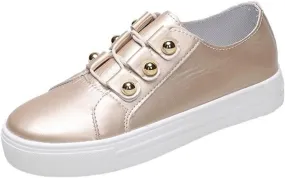 Lausiuoe Shoes for Women Sneakers Trendy Low Top Leather Slip On Sneakers Casual Fashion Comfortable Walking Flat Loafers