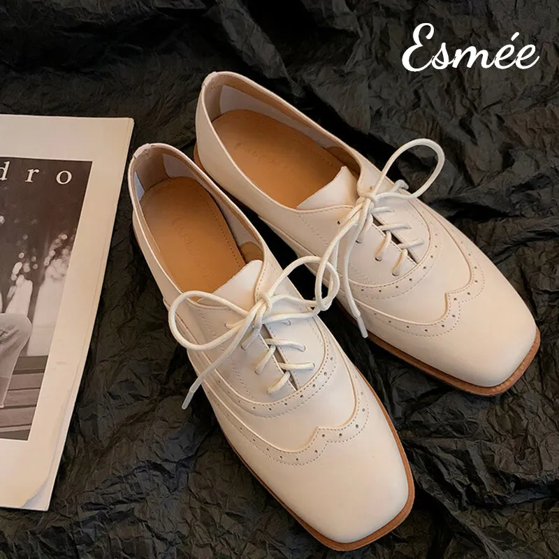 Leather Brogue Oxford with Squared Toe Design