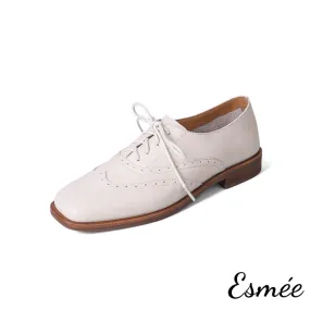 Leather Brogue Oxford with Squared Toe Design