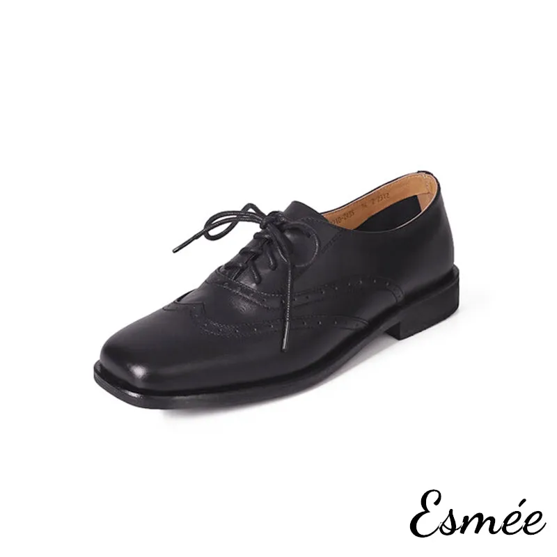 Leather Brogue Oxford with Squared Toe Design