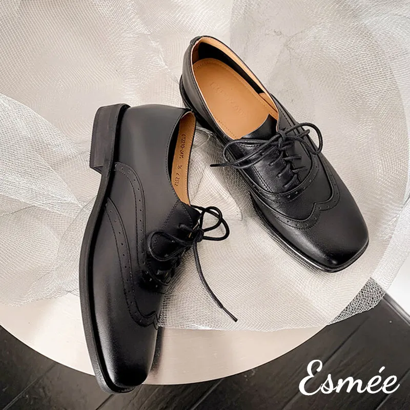 Leather Brogue Oxford with Squared Toe Design