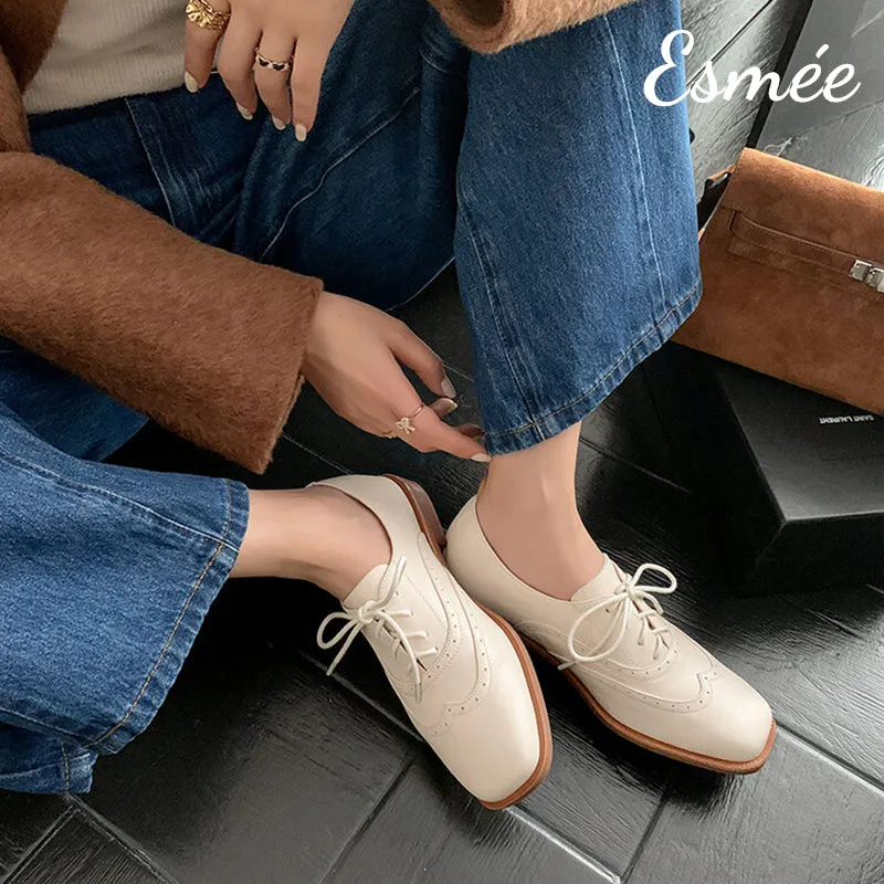Leather Brogue Oxford with Squared Toe Design