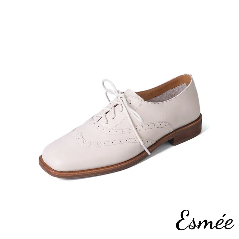 Leather Brogue Oxford with Squared Toe Design
