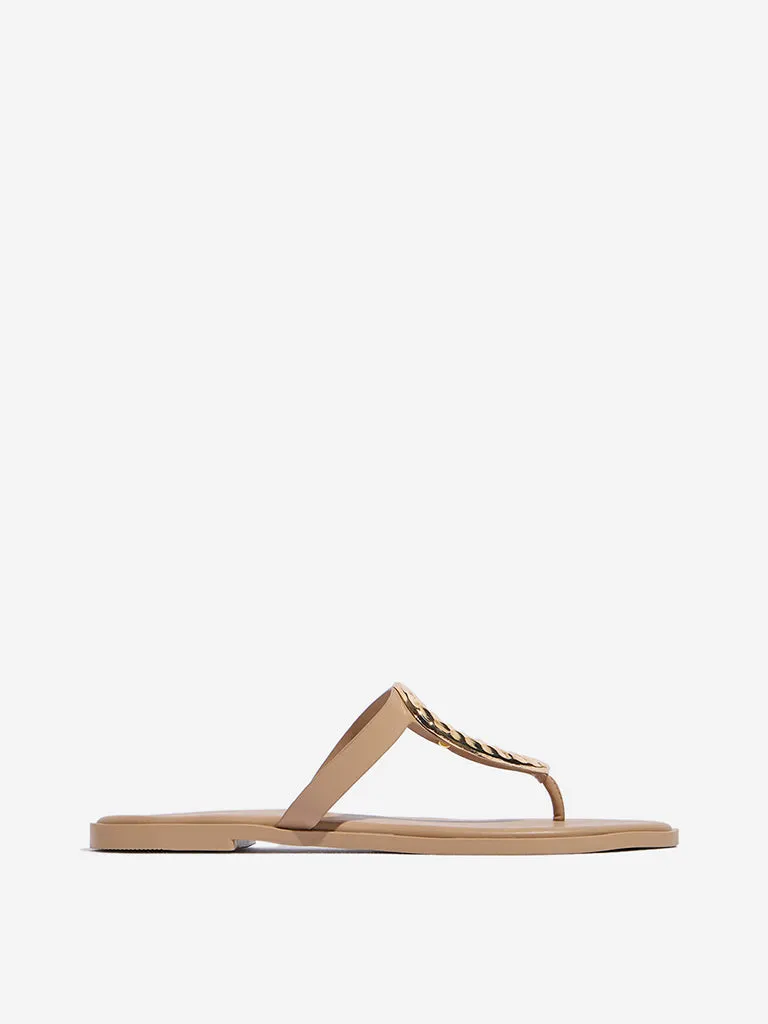 LUNA BLU Beige Hardware-Detailed Thong-Strap Sandals