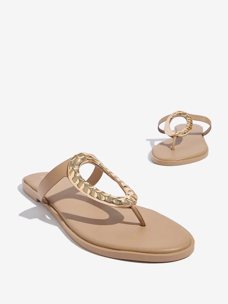 LUNA BLU Beige Hardware-Detailed Thong-Strap Sandals