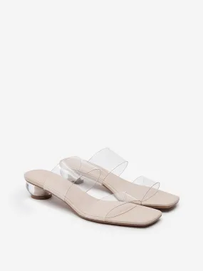 LUNA BLU Ivory Vinyl Strap Heel Sandals