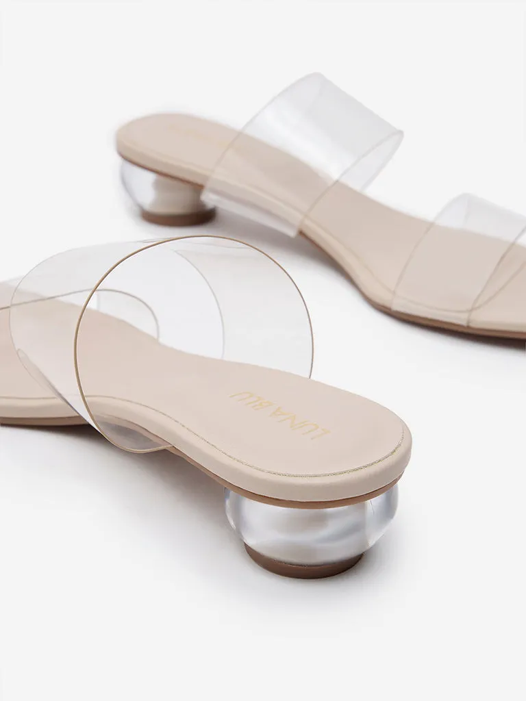 LUNA BLU Ivory Vinyl Strap Heel Sandals
