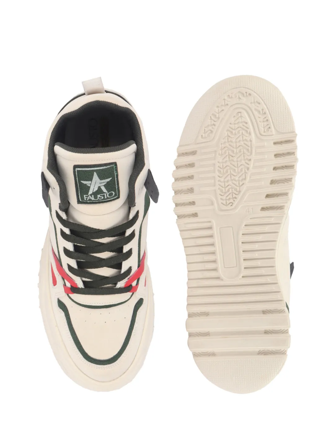 Men Beige Colorblocked High Top Feather Lite Lace Up Sneakers|High Ankle Sneaker Shoes|Chunky Lace Up Casual Shoes