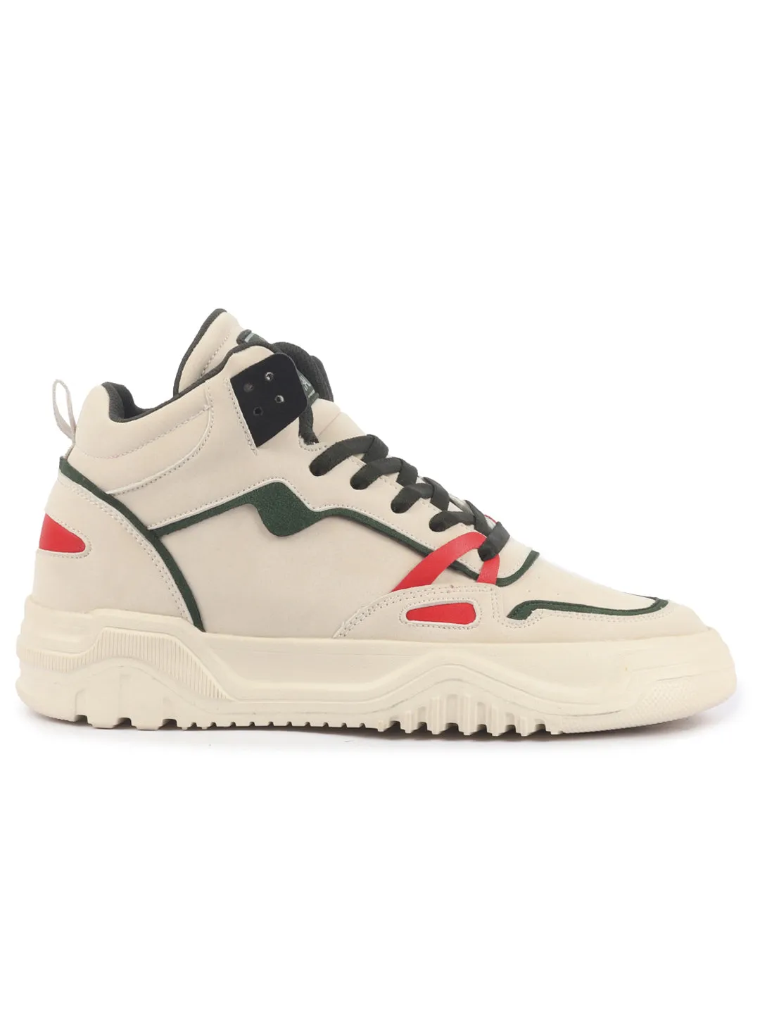 Men Beige Colorblocked High Top Feather Lite Lace Up Sneakers|High Ankle Sneaker Shoes|Chunky Lace Up Casual Shoes