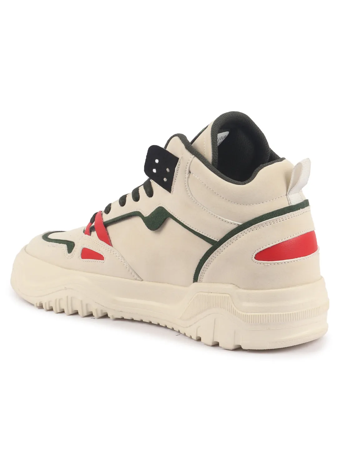 Men Beige Colorblocked High Top Feather Lite Lace Up Sneakers|High Ankle Sneaker Shoes|Chunky Lace Up Casual Shoes