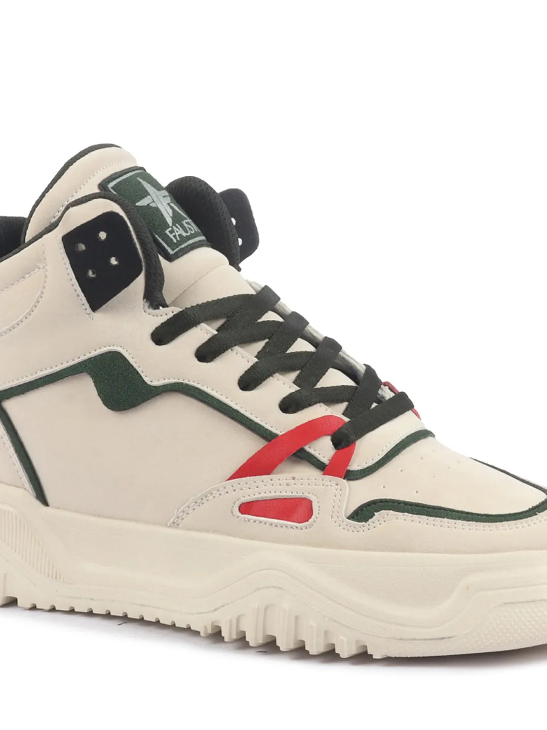 Men Beige Colorblocked High Top Feather Lite Lace Up Sneakers|High Ankle Sneaker Shoes|Chunky Lace Up Casual Shoes