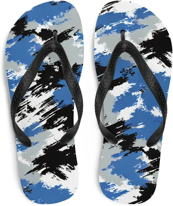 Men's Blue & Black Brushstrokes Flip Flops - Stylish Casual Summer Beach Sandals