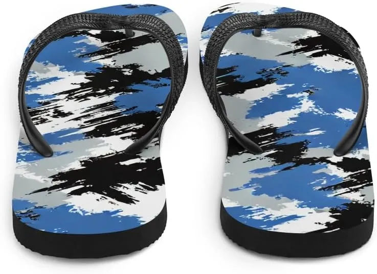 Men's Blue & Black Brushstrokes Flip Flops - Stylish Casual Summer Beach Sandals