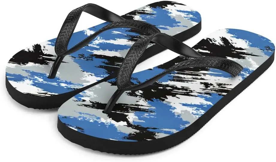 Men's Blue & Black Brushstrokes Flip Flops - Stylish Casual Summer Beach Sandals