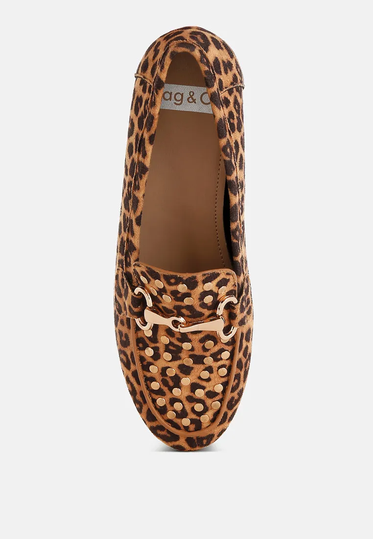 Meopa Horsebit & Studs Metallic Leopard Print Loafers