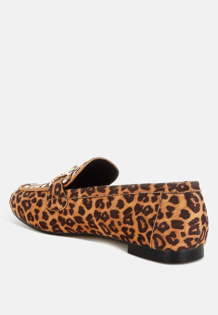 Meopa Horsebit & Studs Metallic Leopard Print Loafers