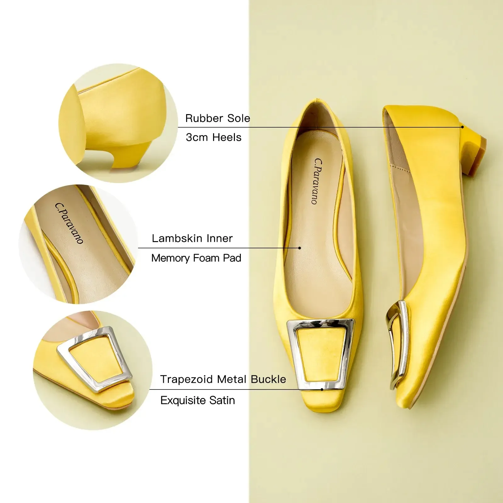 Metal Buckle Satin Low Heel (Lucia)