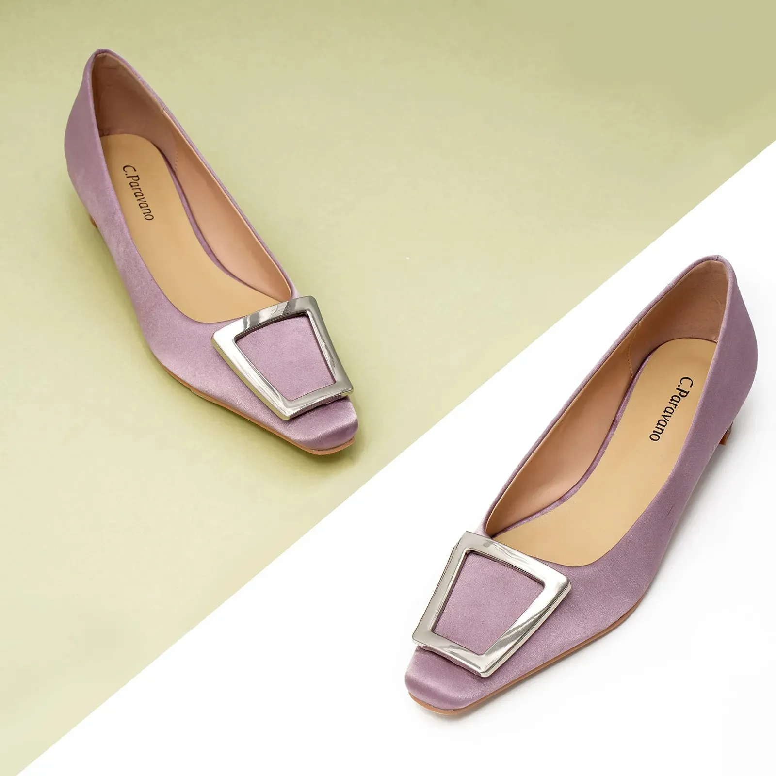 Metal Buckle Satin Low Heel (Lucia)