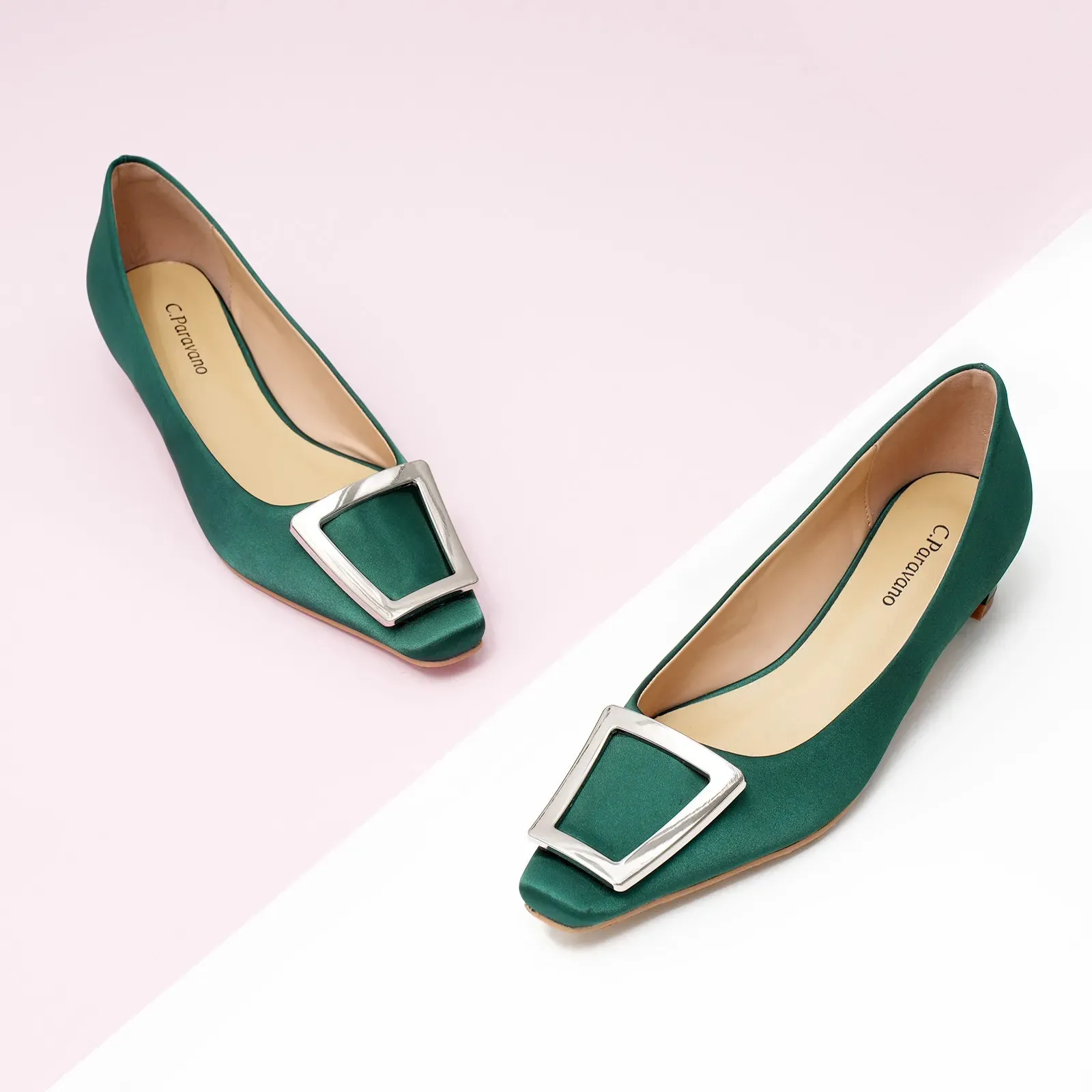 Metal Buckle Satin Low Heel (Lucia)