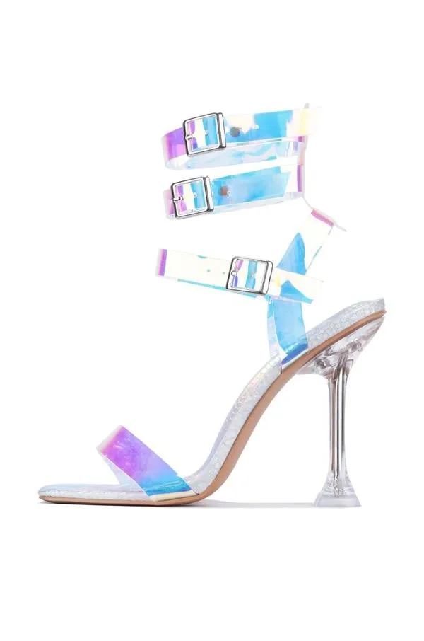 Michelle Parker Luxurious Hologram Heels Open Toe  Buckle Strappy Sandals Pumps