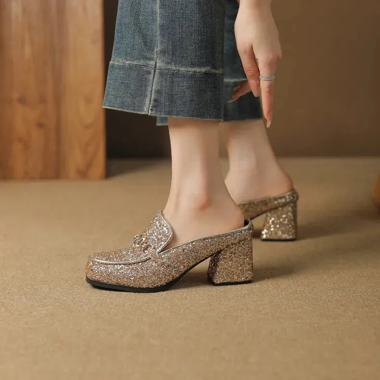 Misty Glitter Metallic Clog Mules