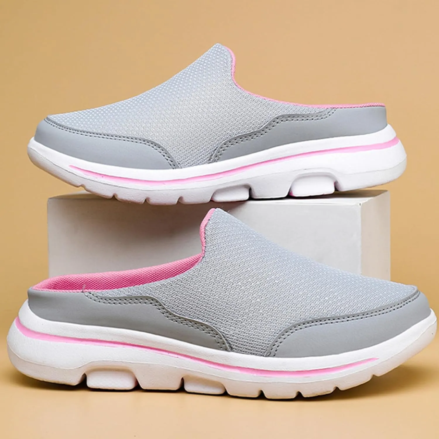 Mules for Women 2025 Breathable Mesh Walking Mules Sneakers Comfortable Light Open Back Shoes Closed Toe Slides Orthopedic Diabetic Shoes with Arch-Support Fashion Slip On Shoe