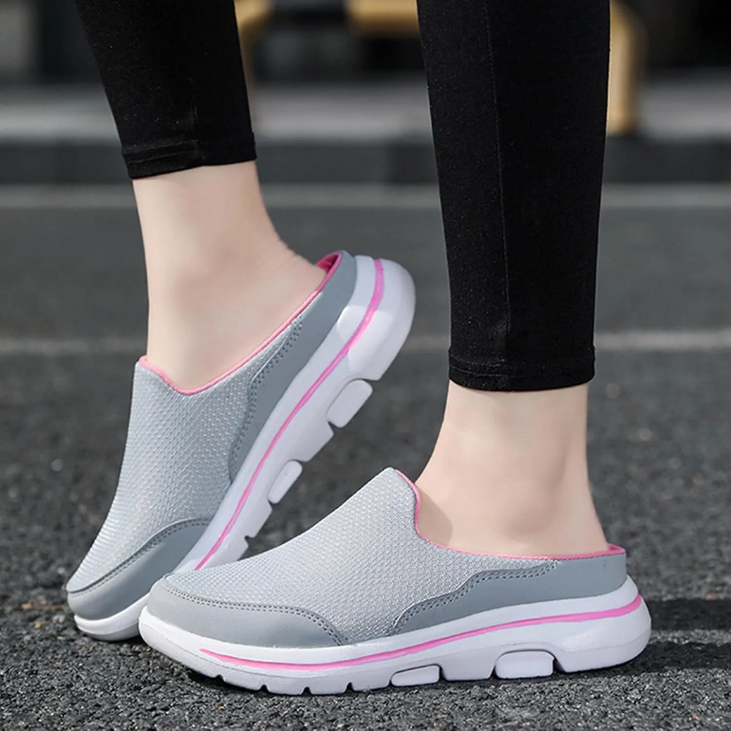 Mules for Women 2025 Breathable Mesh Walking Mules Sneakers Comfortable Light Open Back Shoes Closed Toe Slides Orthopedic Diabetic Shoes with Arch-Support Fashion Slip On Shoe