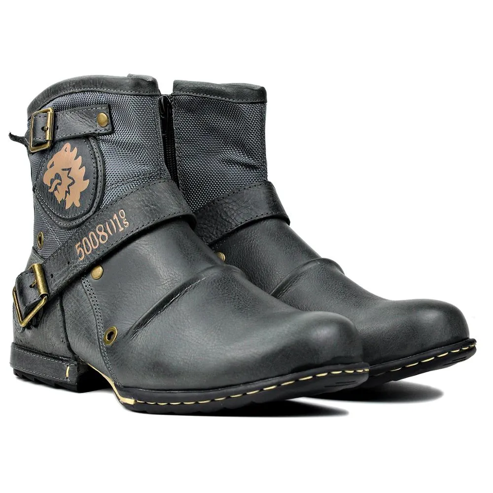 OSSTONE Men's Genuine Leathe Ankle Boots 5008-1-NH
