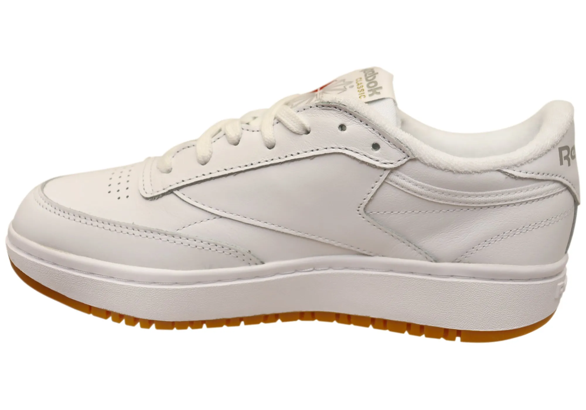 Reebok Club C Double Womens Comfortable Leather Lace Up Sneakers