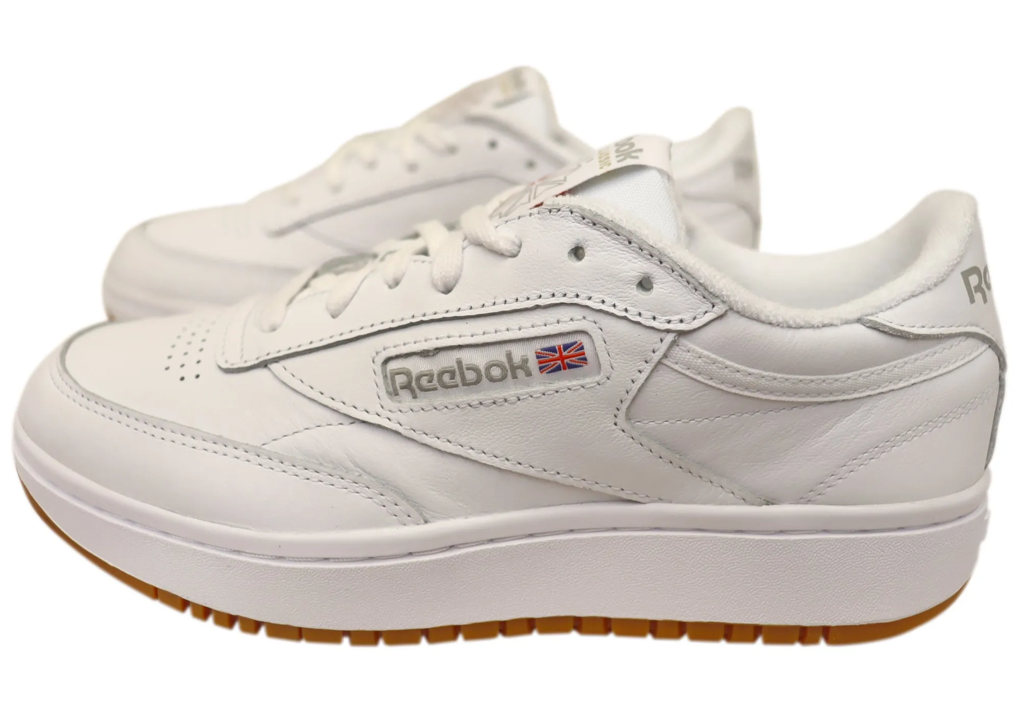 Reebok Club C Double Womens Comfortable Leather Lace Up Sneakers