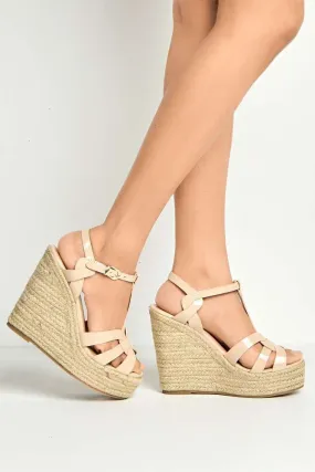 Selene Anklestrap Open Toe Wedge Sandals in Nude