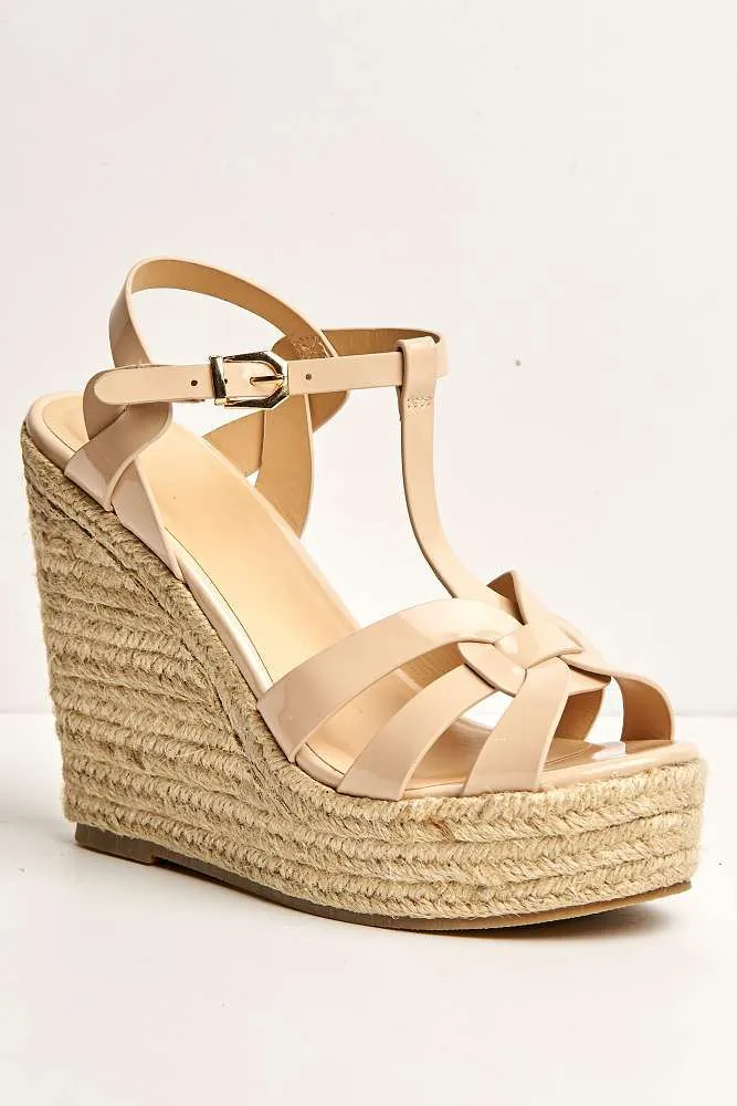 Selene Anklestrap Open Toe Wedge Sandals in Nude