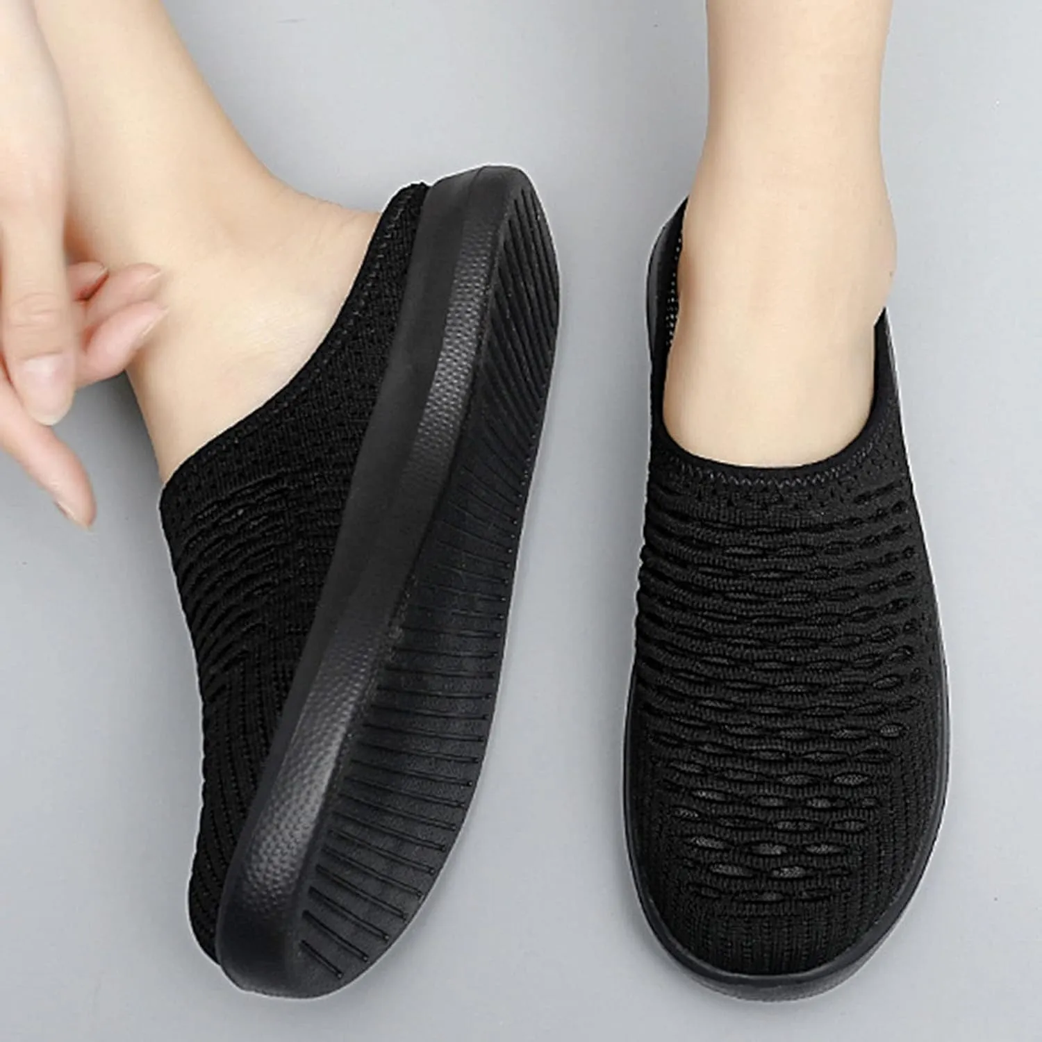 Slip On Sneakers for Women, Women's Fashion Orthopedic Sneakers Mesh Round Toe Wedge Platform Shoes Breathable Comfortable Walking Lightweight Shoes