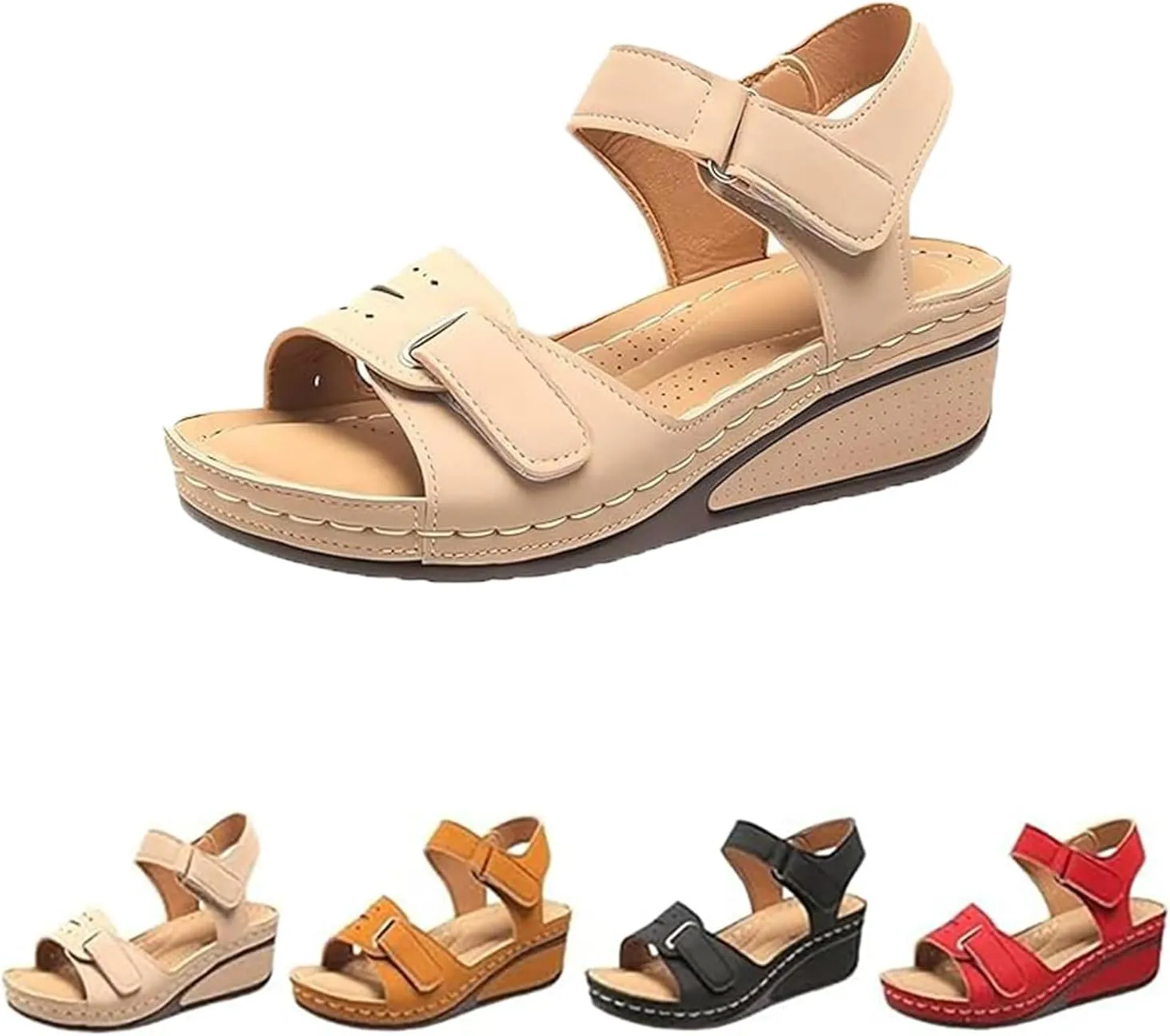 Soft & Stylish Wedge Sandals, Women Leather Orthopedic Walking Platform Sandals Back Strap Summer Slides Arch Support