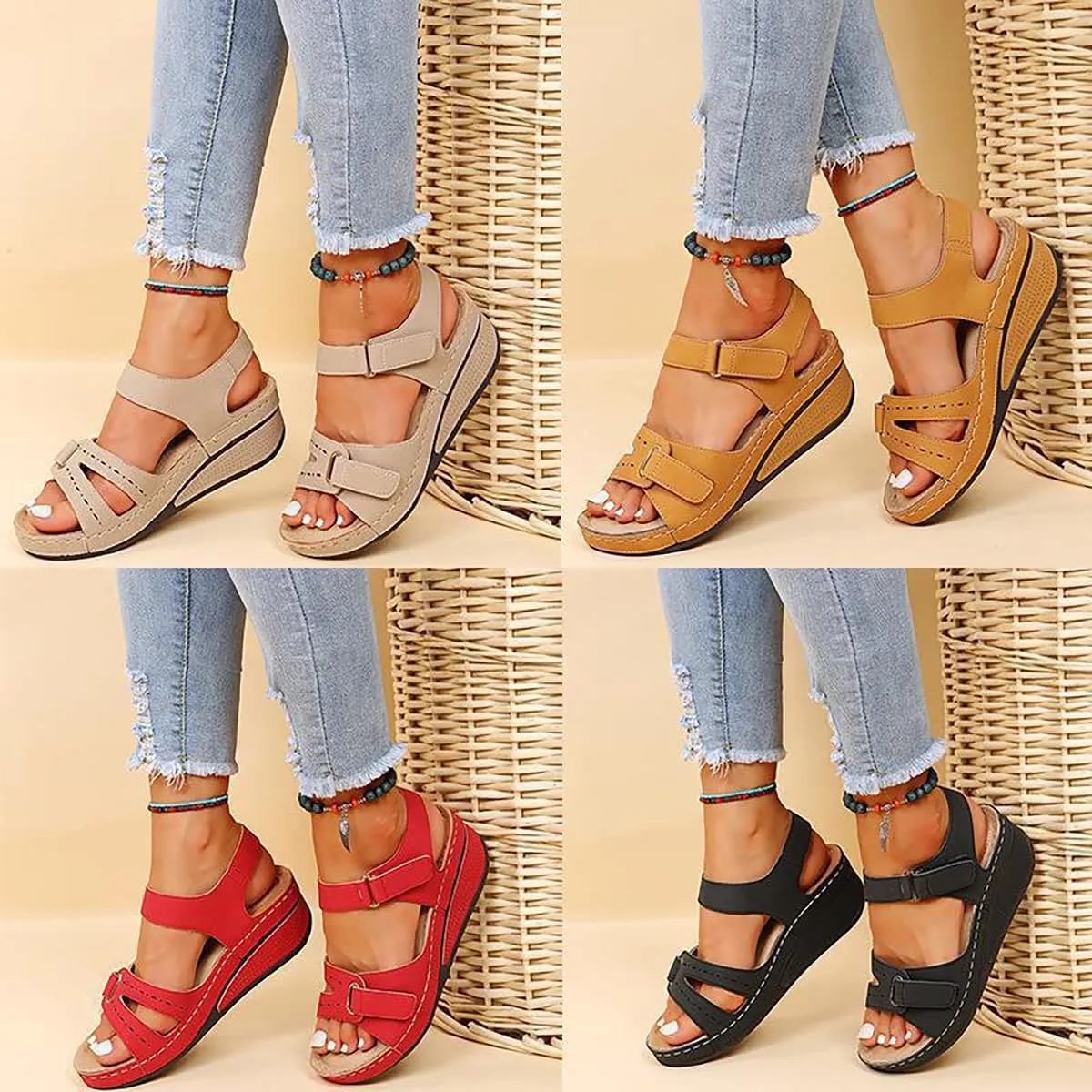 Soft & Stylish Wedge Sandals, Women Leather Orthopedic Walking Platform Sandals Back Strap Summer Slides Arch Support