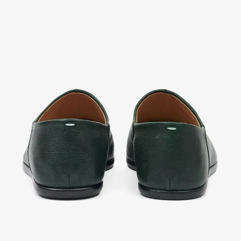 Split-Toe Dark Green Leather Loafers