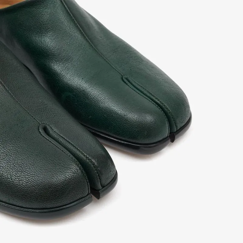 Split-Toe Dark Green Leather Loafers