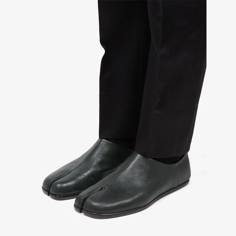 Split-Toe Dark Green Leather Loafers