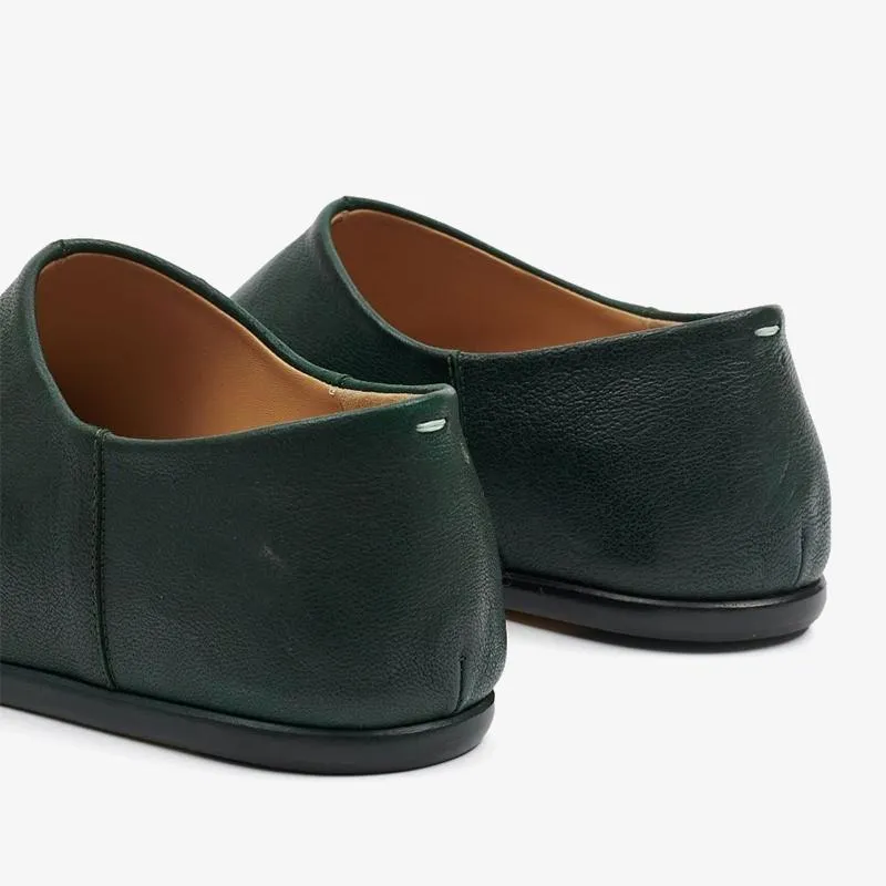 Split-Toe Dark Green Leather Loafers