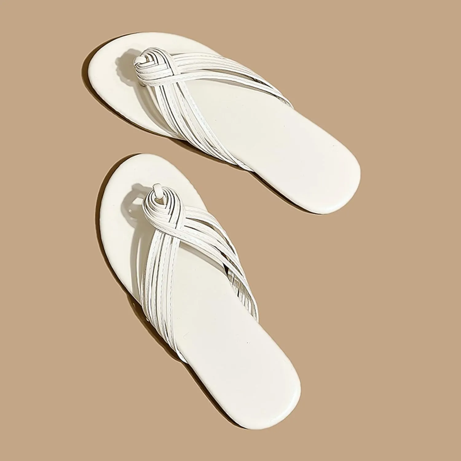 Stylish Beach Flat Flip Flops Women's Strappy Slides Summer Thong Sandals Comfortable Flat Slip-On Slippers Footwear