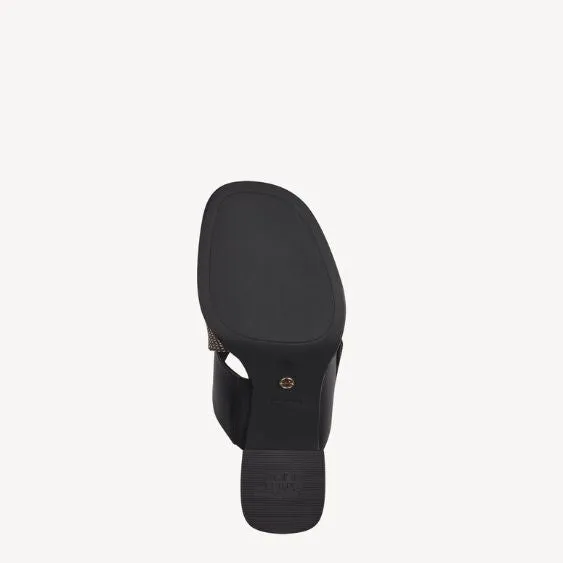 Tamaris Black and Tan Heeled Mule Sandal