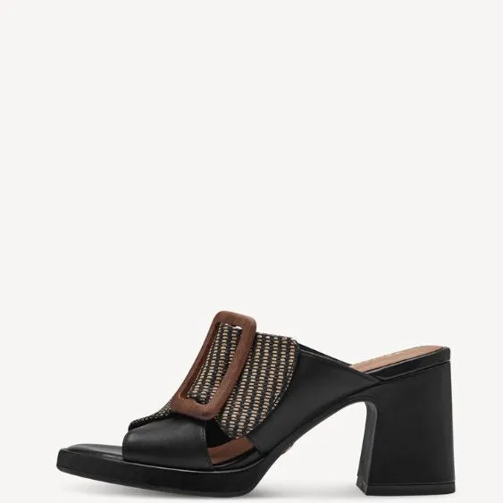 Tamaris Black and Tan Heeled Mule Sandal